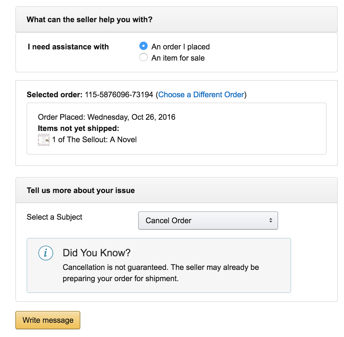 cancel amazon order seller marketplace