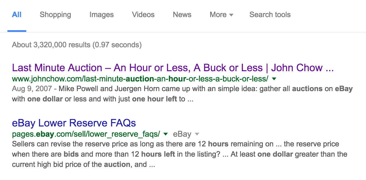 google search results, ebay site listing ending soon auctions