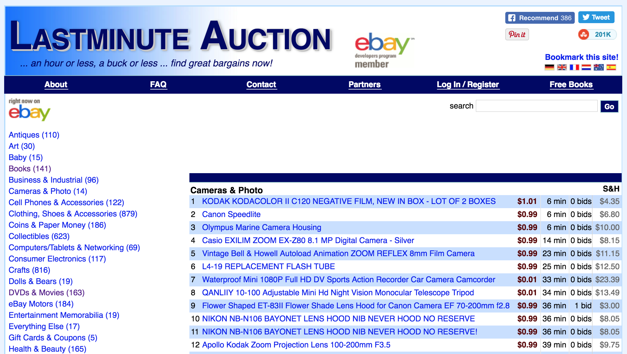 last minute auction ebay web site tracker