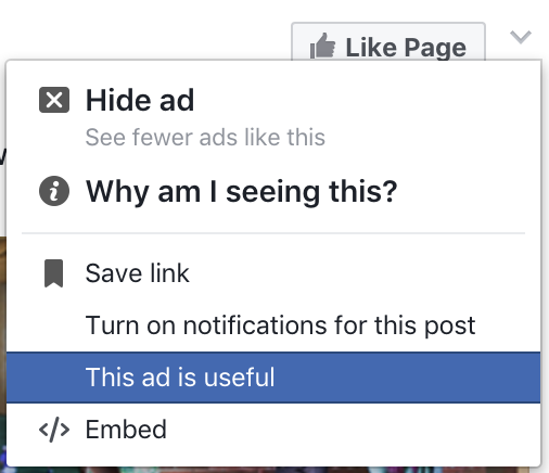 facebook ad pop-up menu