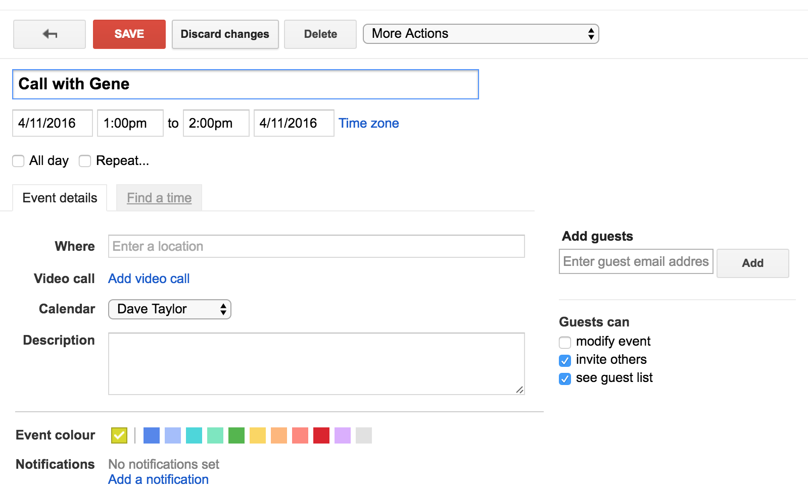 google calendar detailed event view