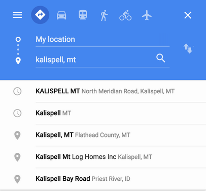 google directions, location suggestions hints