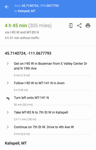 details of route, google maps