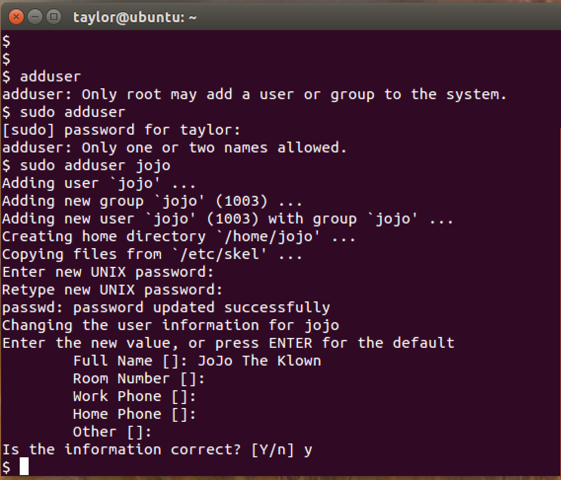 add new user, ubuntu linux, command line shell