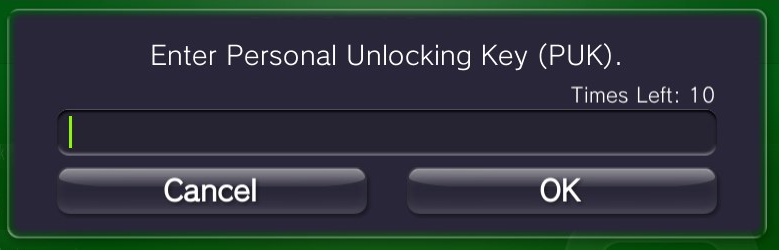 enter puk personal unlocking key