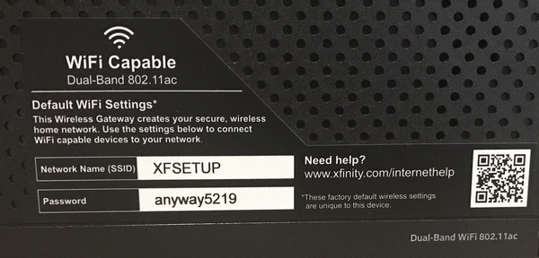 comcast xfinity modem ssid network info