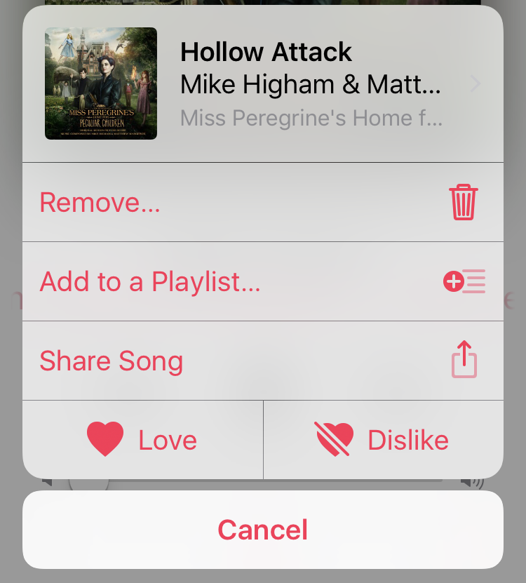 options while listening to a song, ios iphone music app