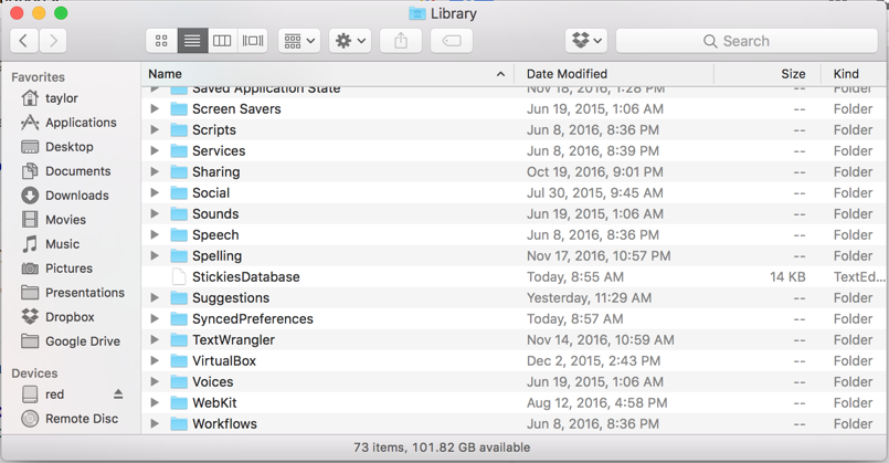 users Library folder in macOS