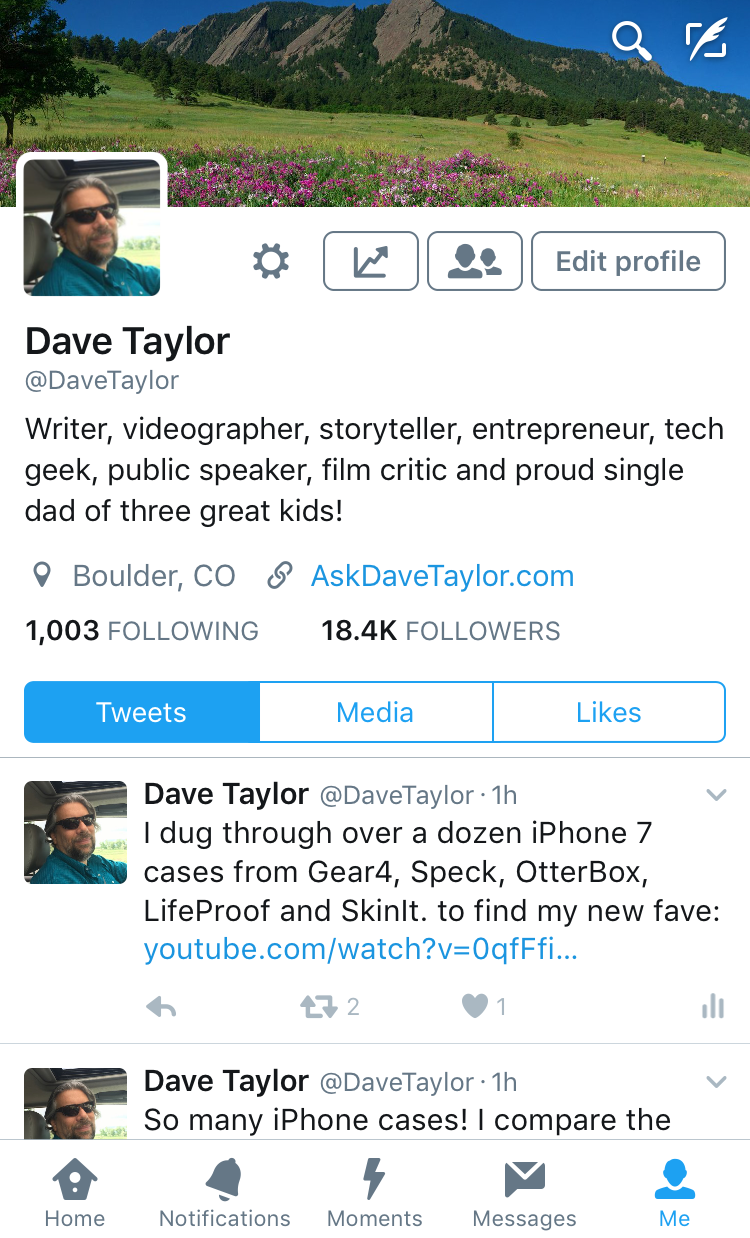 davetaylor profile on twitter, iphone twitter app