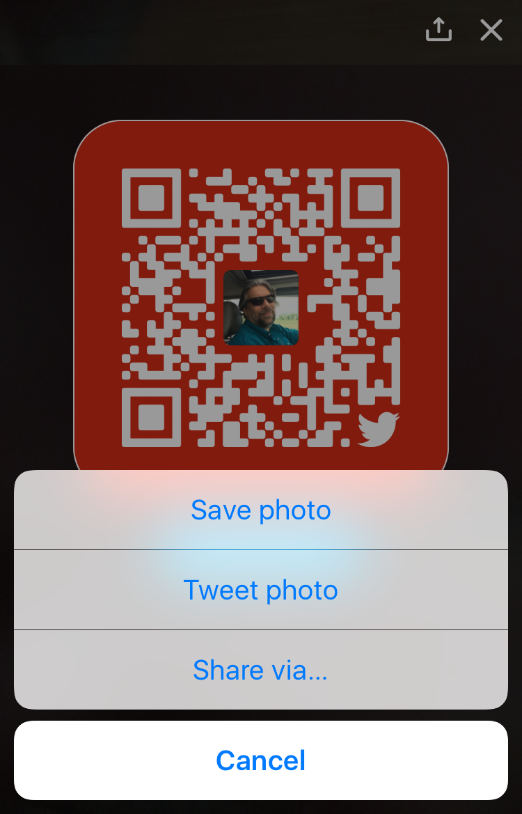 twitter qr code. share options