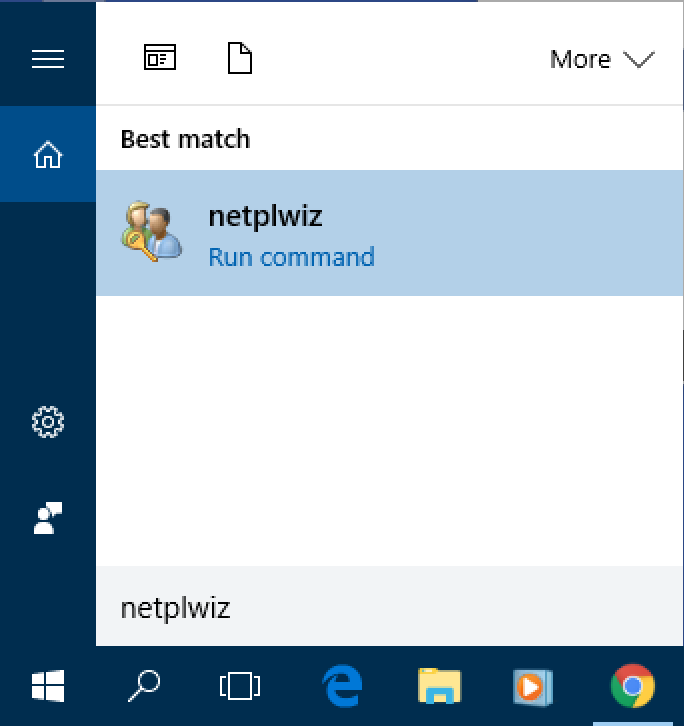 netplwiz search, windows win10