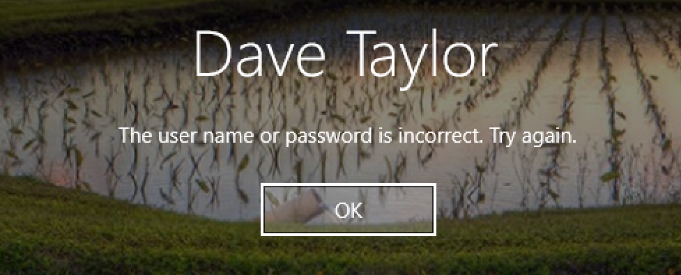 automatic login win10 bad password
