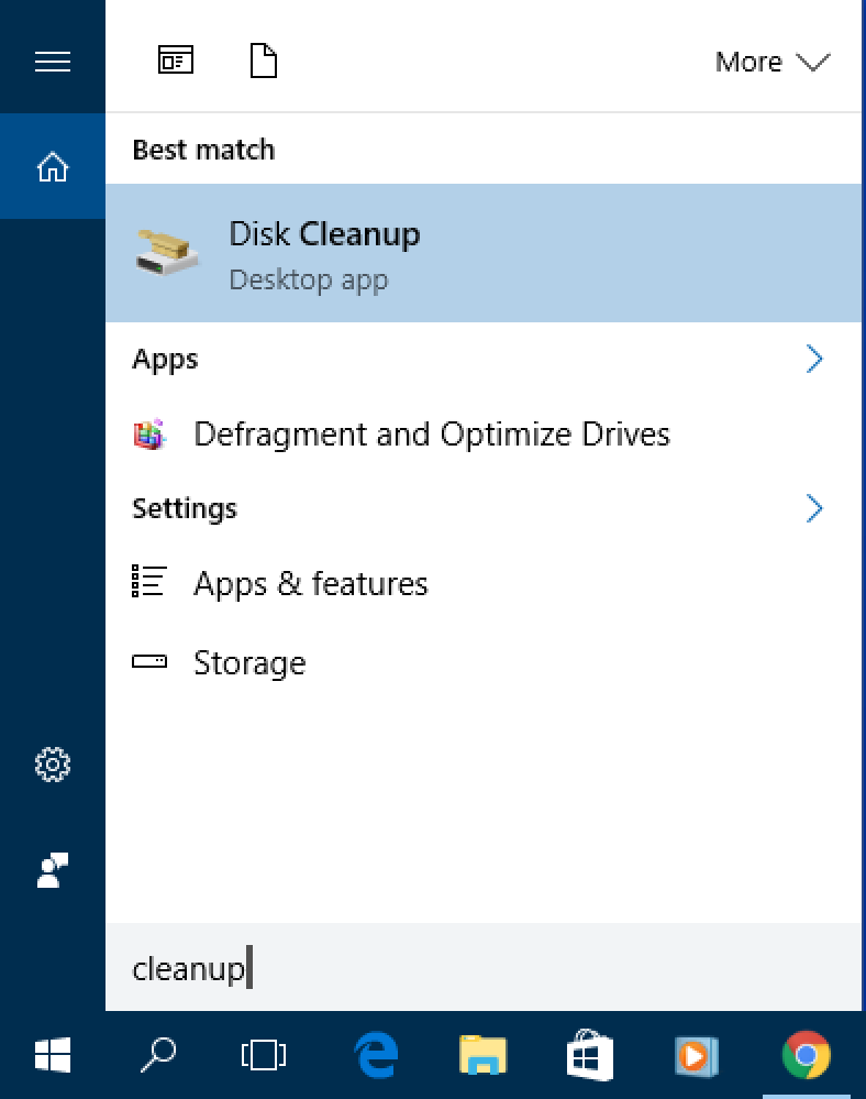 win10 system cortana search for cleanup disk