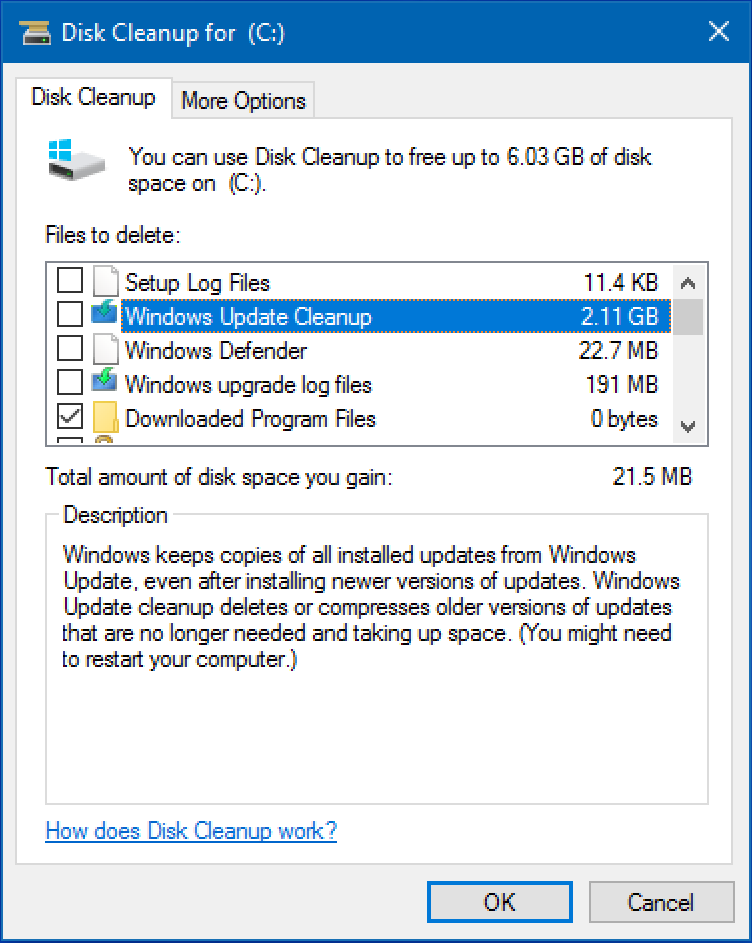 free up disk space, win10