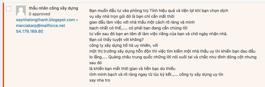 spam comment, wordpress blog, vietnamese