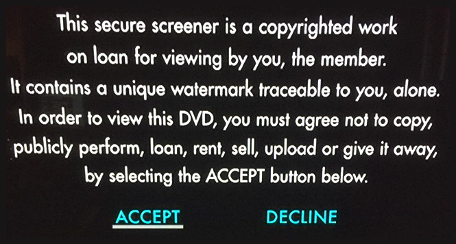 academy for your consideration dvd screener warning message