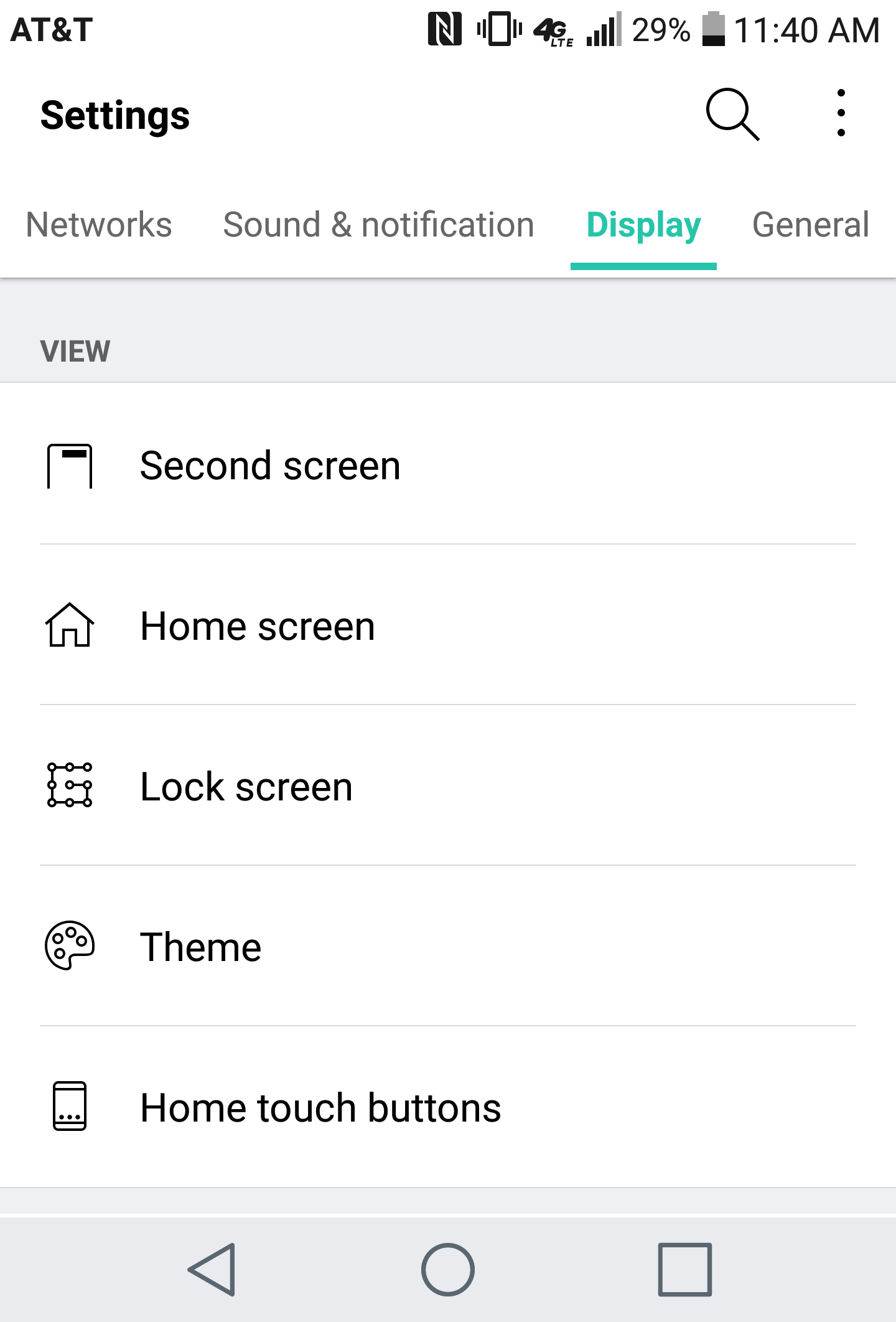 lg v20 android settings - second screen