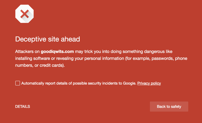 chrome deceptive site ahead warning 