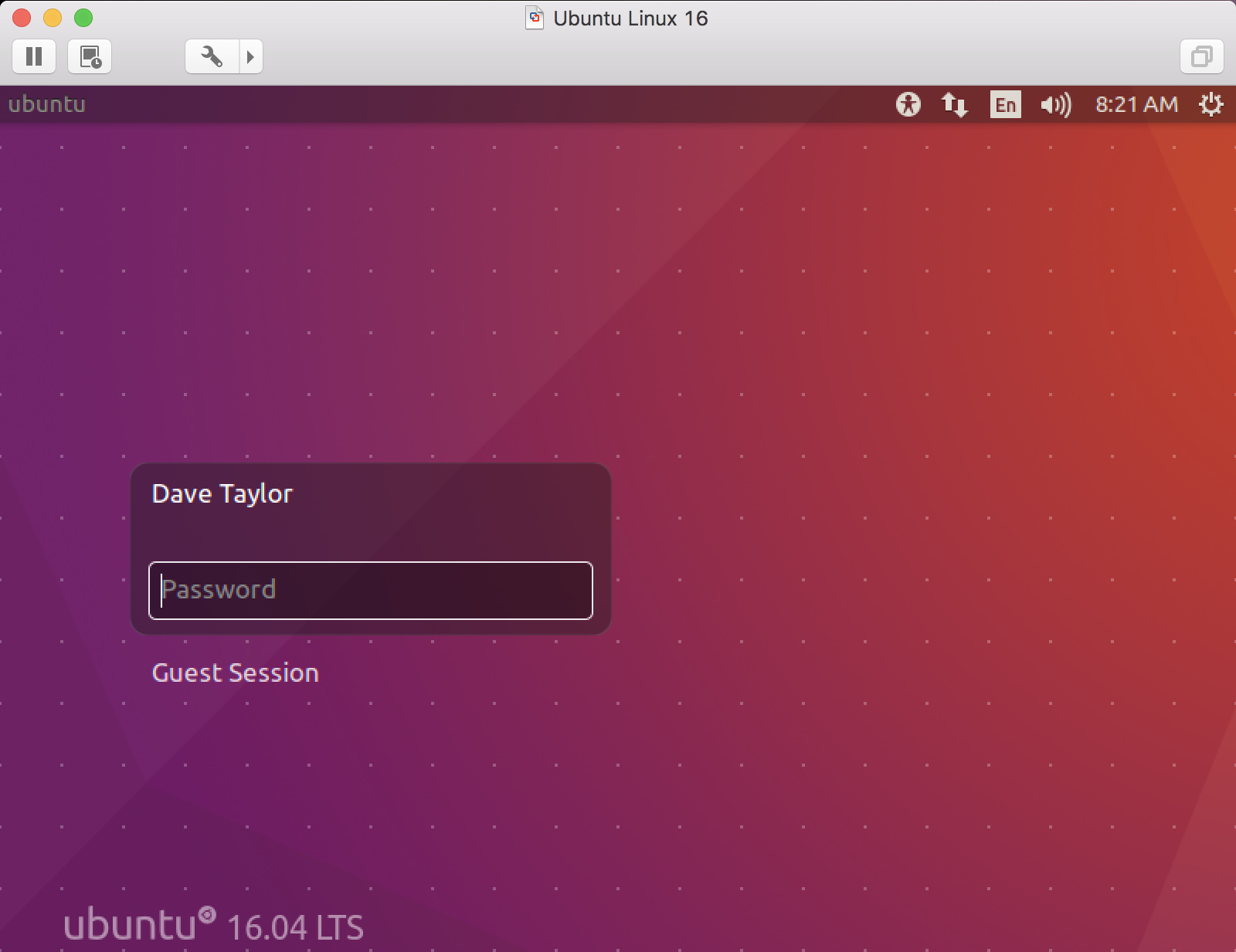 ubuntu linux 16.04 installed in a vm vmware fusion mac os x