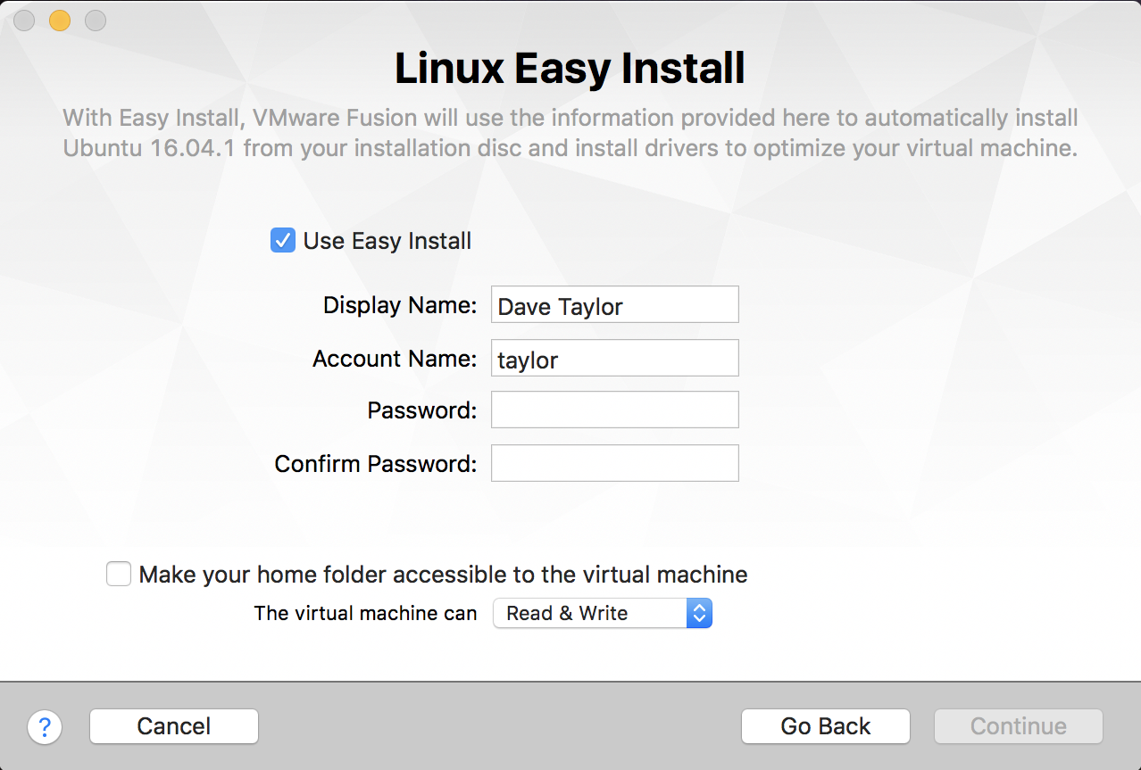vmware fusion linux easy install