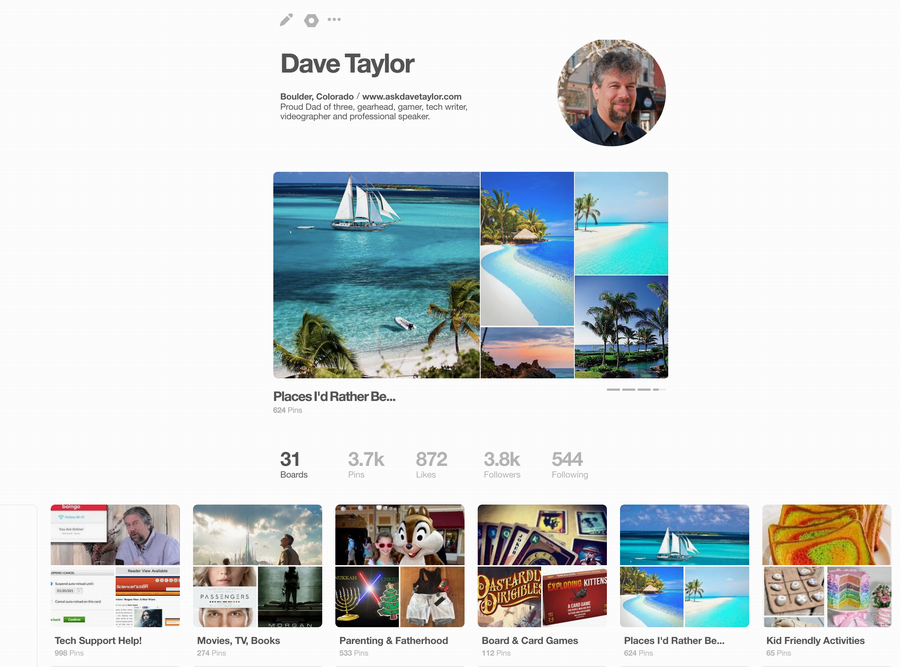 pinterest profile with showcase feature