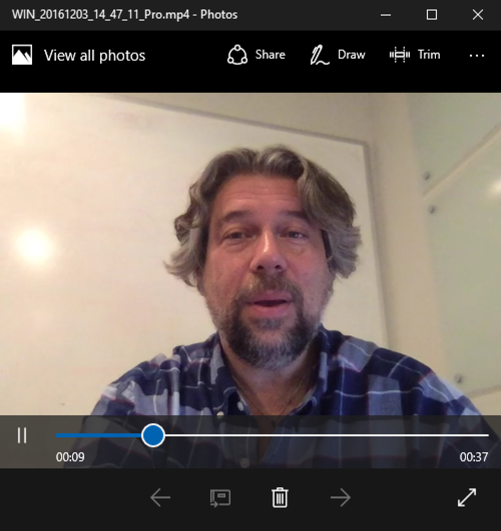 reviewing recorded video within windows camera, win10