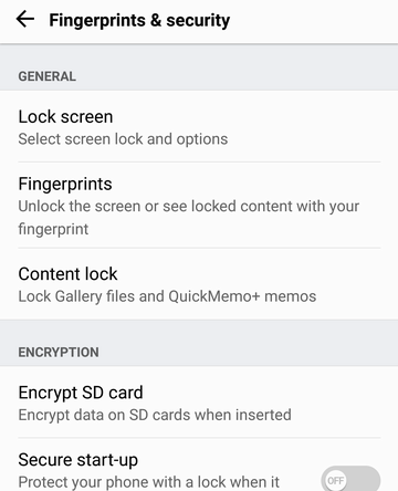 fingerprints and security settings setup android lg v20