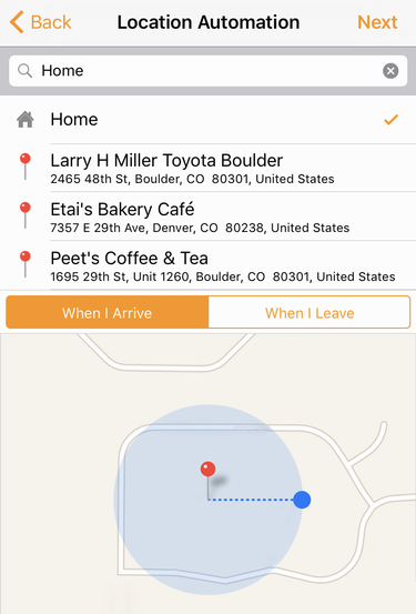my location changes detail apple homekit automation trigger event