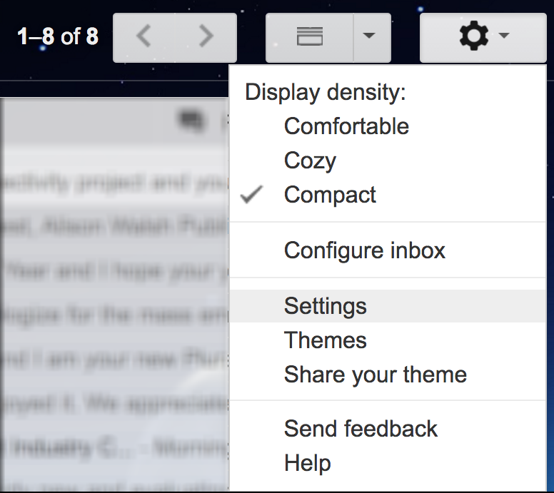 gmail menu - settings