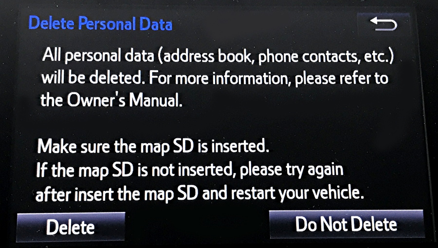 2017 toyota entune navigational entertainment system general settings delete all personal data