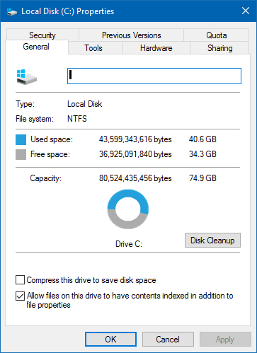 disk c: info details win10