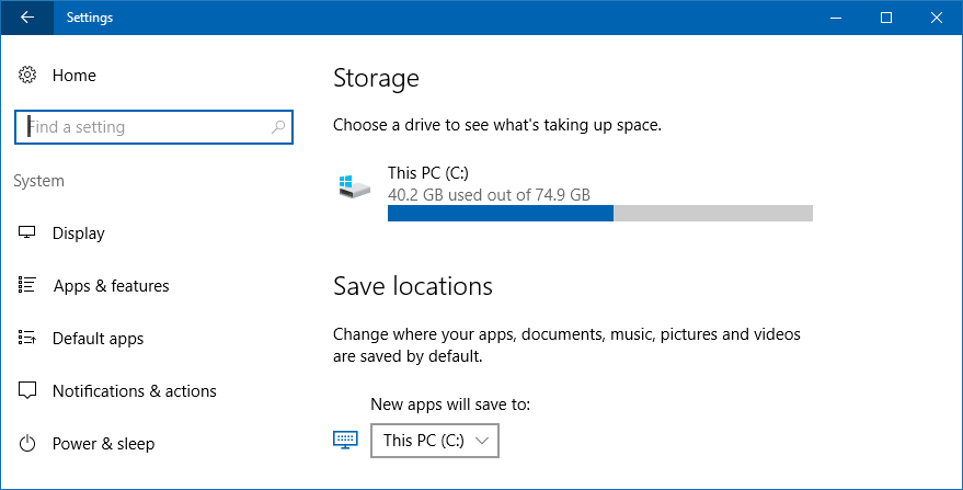 storage window settings windows 10 win10