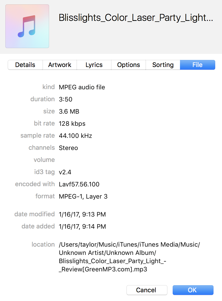 mp3 file attributes and info from itunes