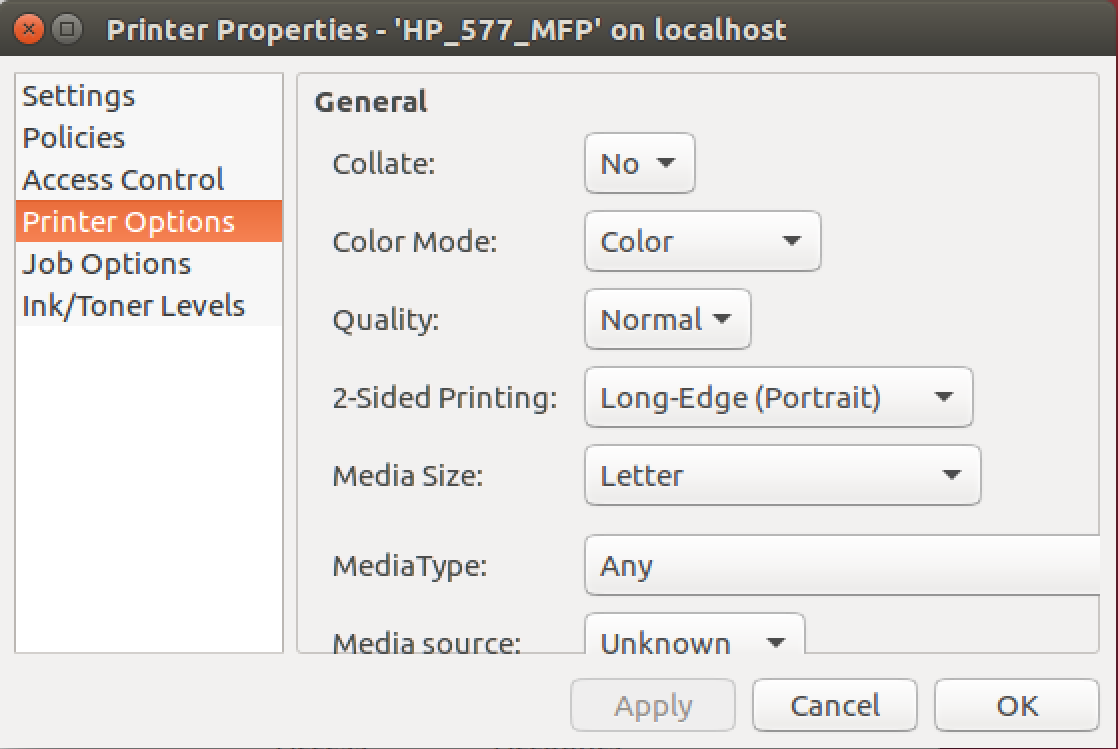 linux printer options, hp mfp