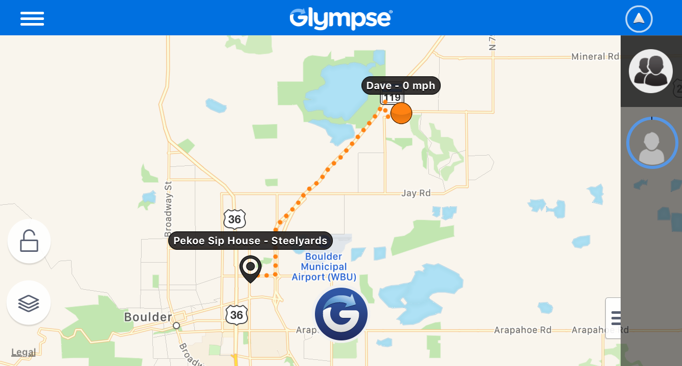 glympse route on a map