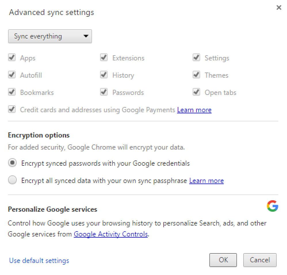 what are you synchronizing sync google chrome