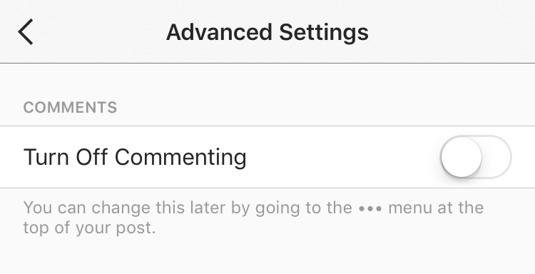 instagram advanced setting - no comments allowed