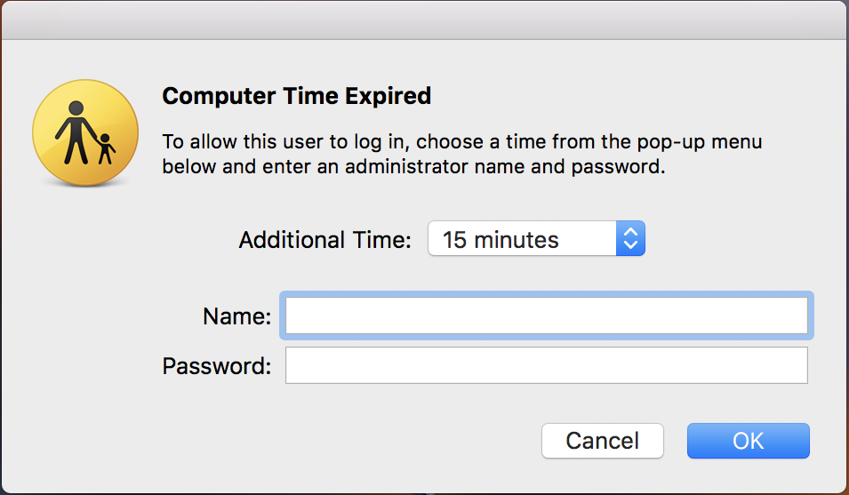 mac child user account, computer time expired