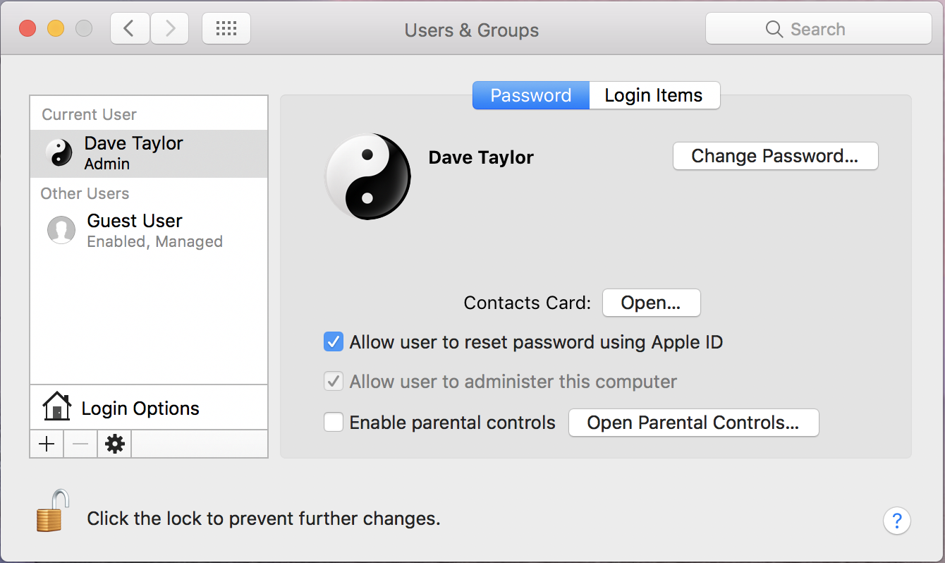 mac os x system preferences users & groups