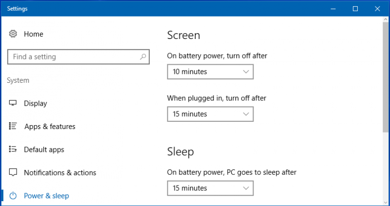 how to adjust power and sleep settings in windows 10