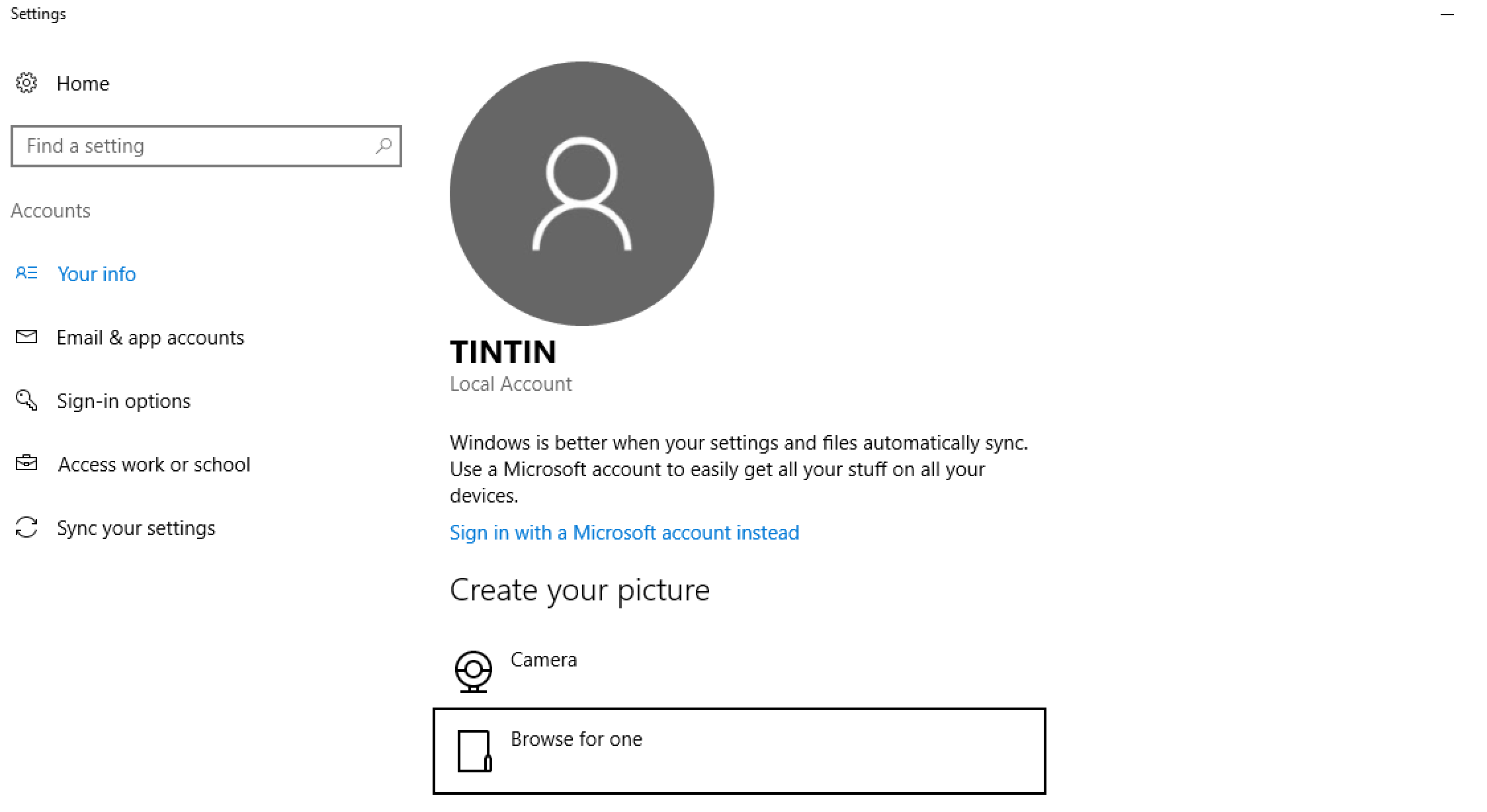 microsoft windows 10.1 account settings default generic account photo picture