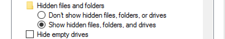 show hide files folders drives win10