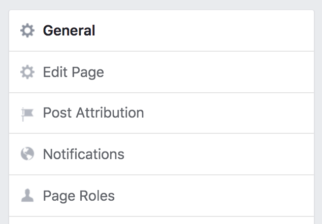 facebook biz page settings, main categories