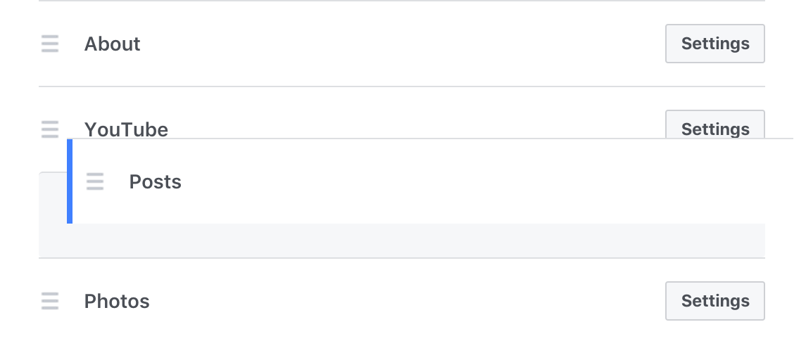 reorder tabs, facebook business page