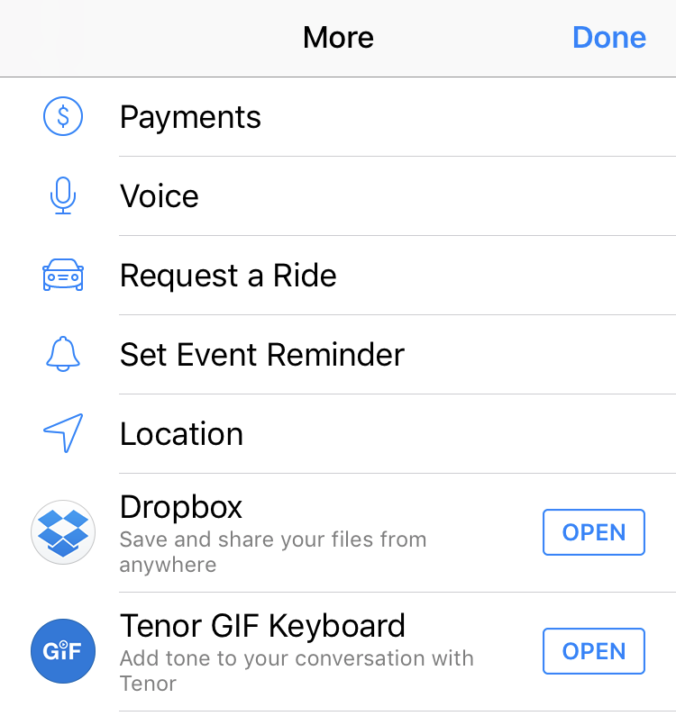 facebook messenger 'more' options