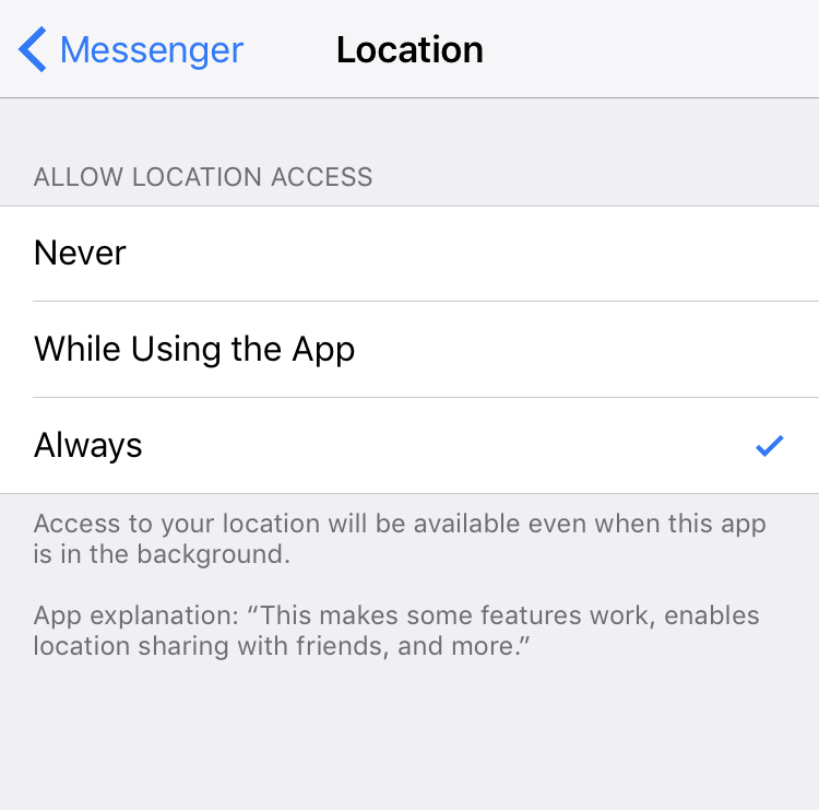 enable always location knowledge facebook messenger iphone ios