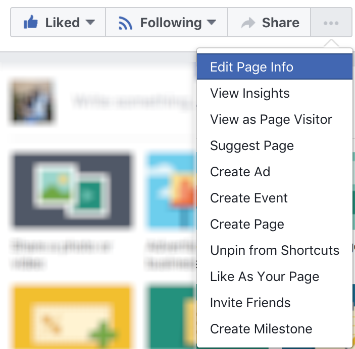 edit page info button, facebook business page