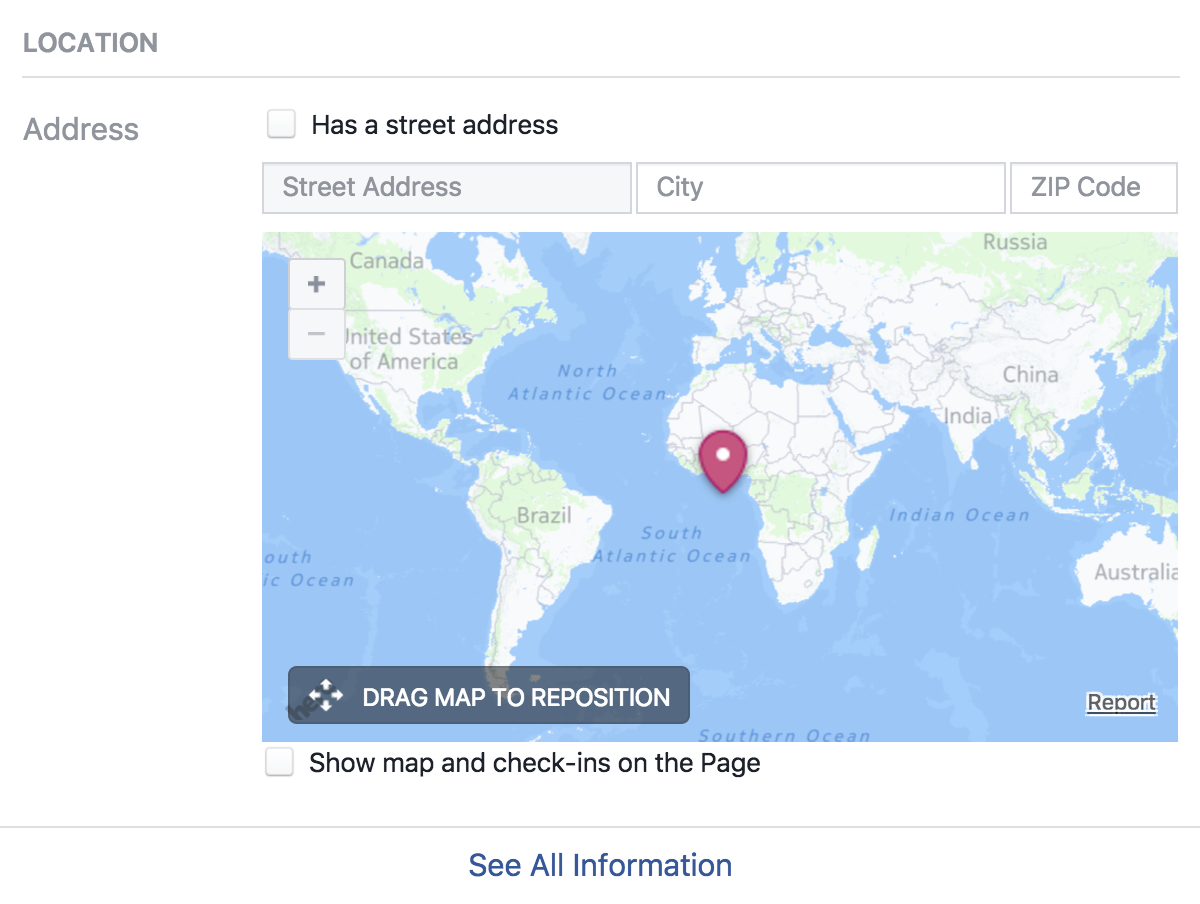 facebook business page - location address map