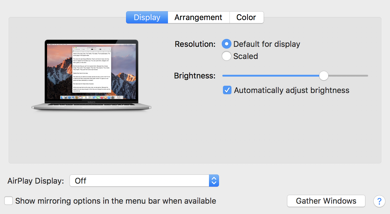 macos x displays with arrangement shown