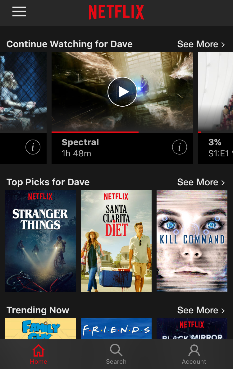 netflix home screen, apple iphone ios